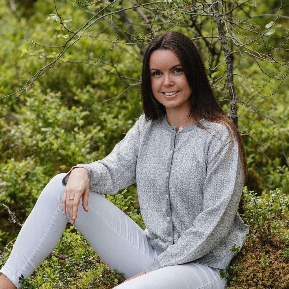 SNØROSE ULLJAKKE ,TYNN KVALITET, GRÅ/ NATURHVIT
