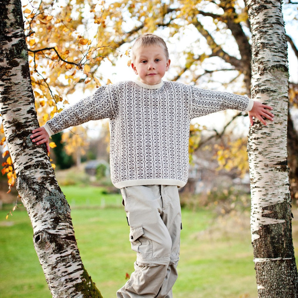SNØROSE ULLGENSER, BARN, BEIGE/ NATURHVIT