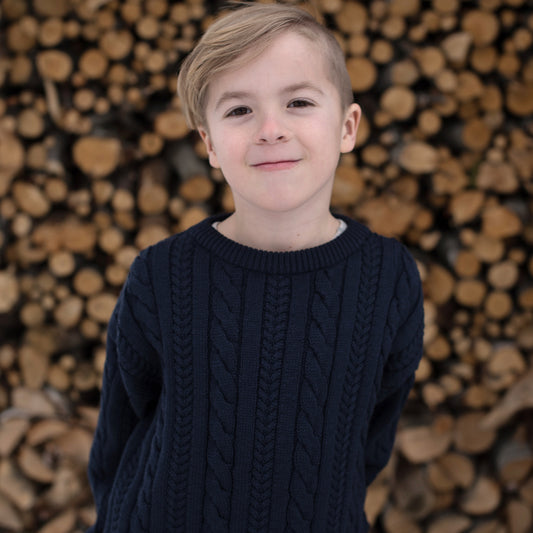 FLETTEGENSER I 100% ULL, BARN, MARINEBLÅ