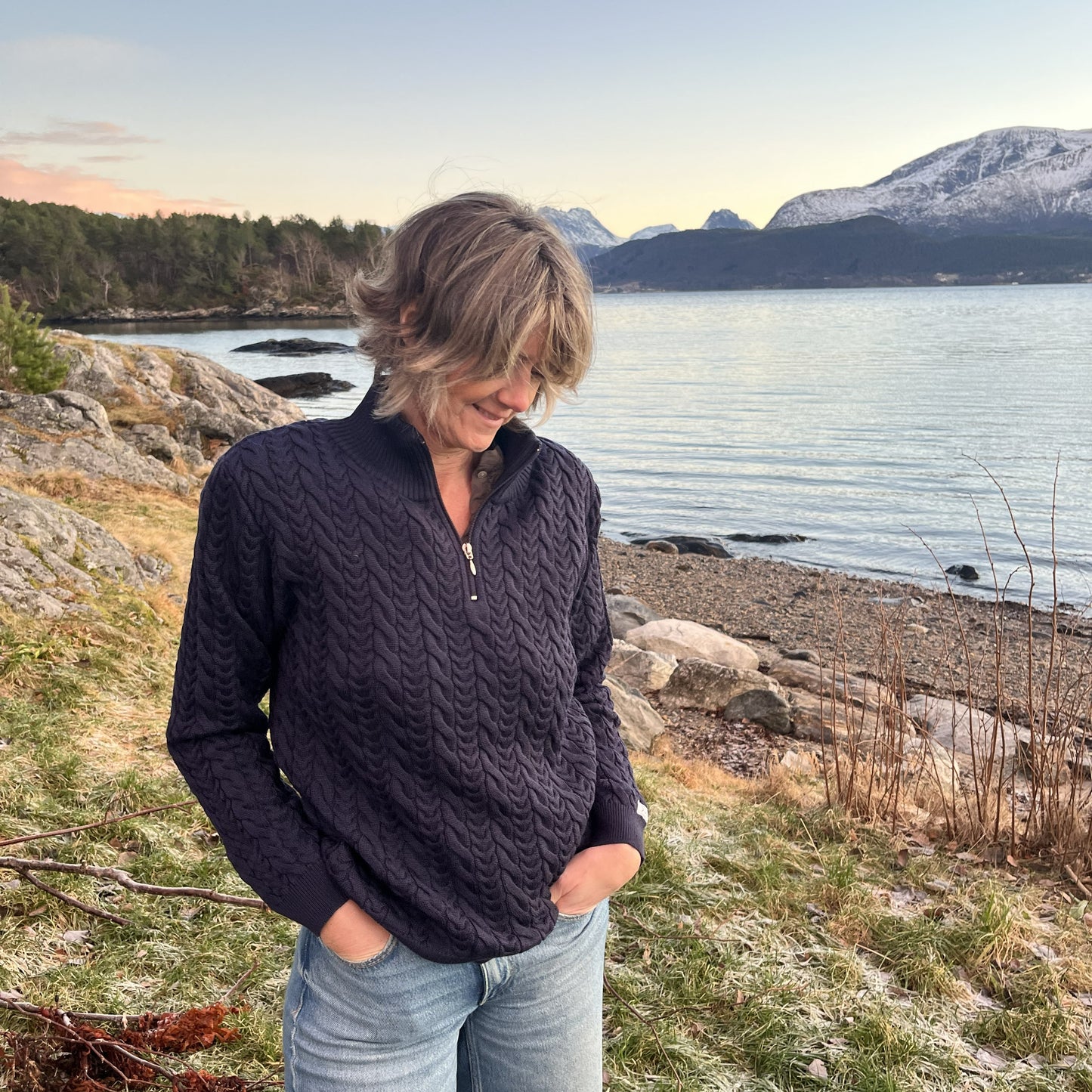 FLETTEGENSER, GLIDELÅS, 100% MERINOULL, MARINEBLÅ