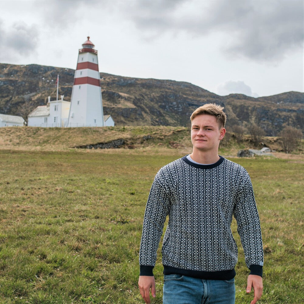 SNØROSE ULLGENSER, MARINBLÅ NATURHVIT